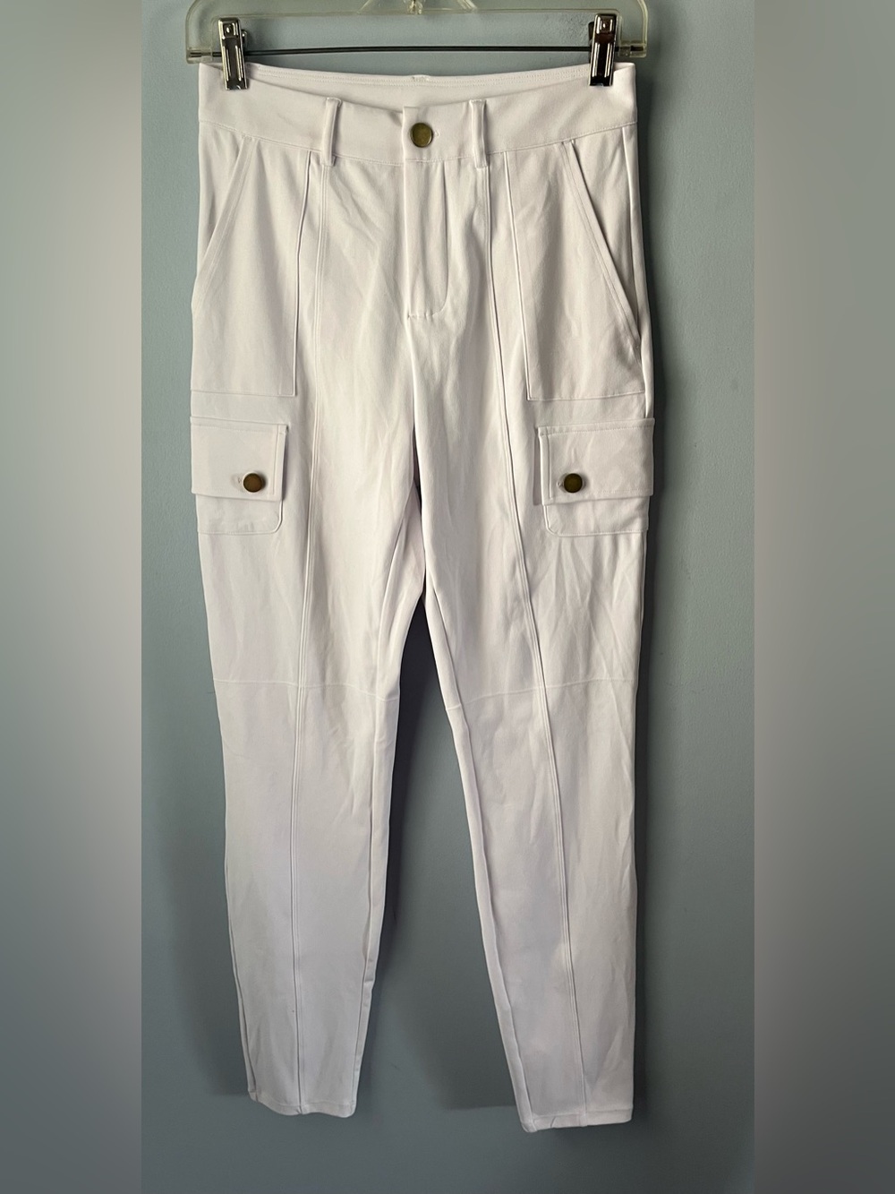 NWT Halara White Button Flap Pockets Stretch High-Rise Slim Pants Size S Tall